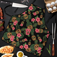 Tropical Calavera Hawaiian Apron Sugar Skull Pineapple Hibiscus Floral DT05 Black - Polynesian Pride