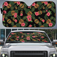 Tropical Calavera Hawaiian Auto Sun Shade Sugar Skull Pineapple Hibiscus Floral DT05 Black - Polynesian Pride