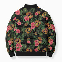 Tropical Calavera Hawaiian Bomber Puffer Jacket Sugar Skull Pineapple Hibiscus Floral DT05 - Polynesian Pride