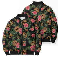 Tropical Calavera Hawaiian Bomber Puffer Jacket Sugar Skull Pineapple Hibiscus Floral DT05 - Polynesian Pride