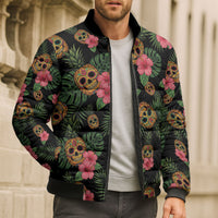 Tropical Calavera Hawaiian Bomber Puffer Jacket Sugar Skull Pineapple Hibiscus Floral DT05 - Polynesian Pride