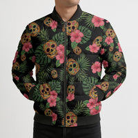 Tropical Calavera Hawaiian Bomber Puffer Jacket Sugar Skull Pineapple Hibiscus Floral DT05 - Polynesian Pride