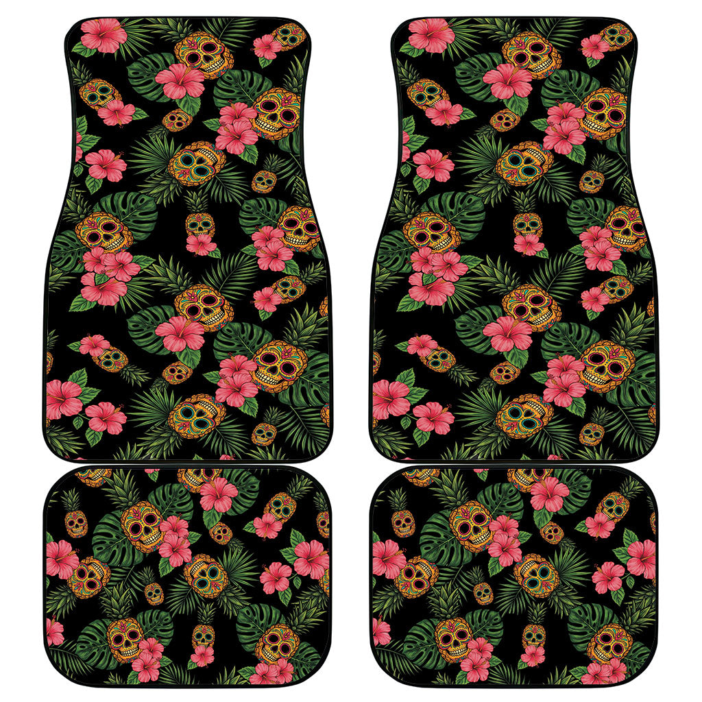 Tropical Calavera Hawaiian Car Mats Sugar Skull Pineapple Hibiscus Floral DT05 - Polynesian Pride