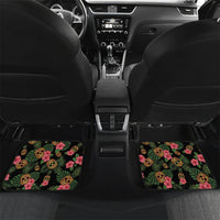 Tropical Calavera Hawaiian Car Mats Sugar Skull Pineapple Hibiscus Floral DT05 Set 2pcs - Back Black - Polynesian Pride
