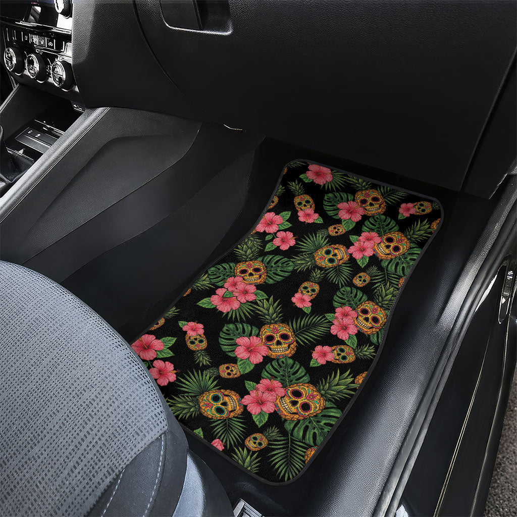 Tropical Calavera Hawaiian Car Mats Sugar Skull Pineapple Hibiscus Floral DT05 - Polynesian Pride
