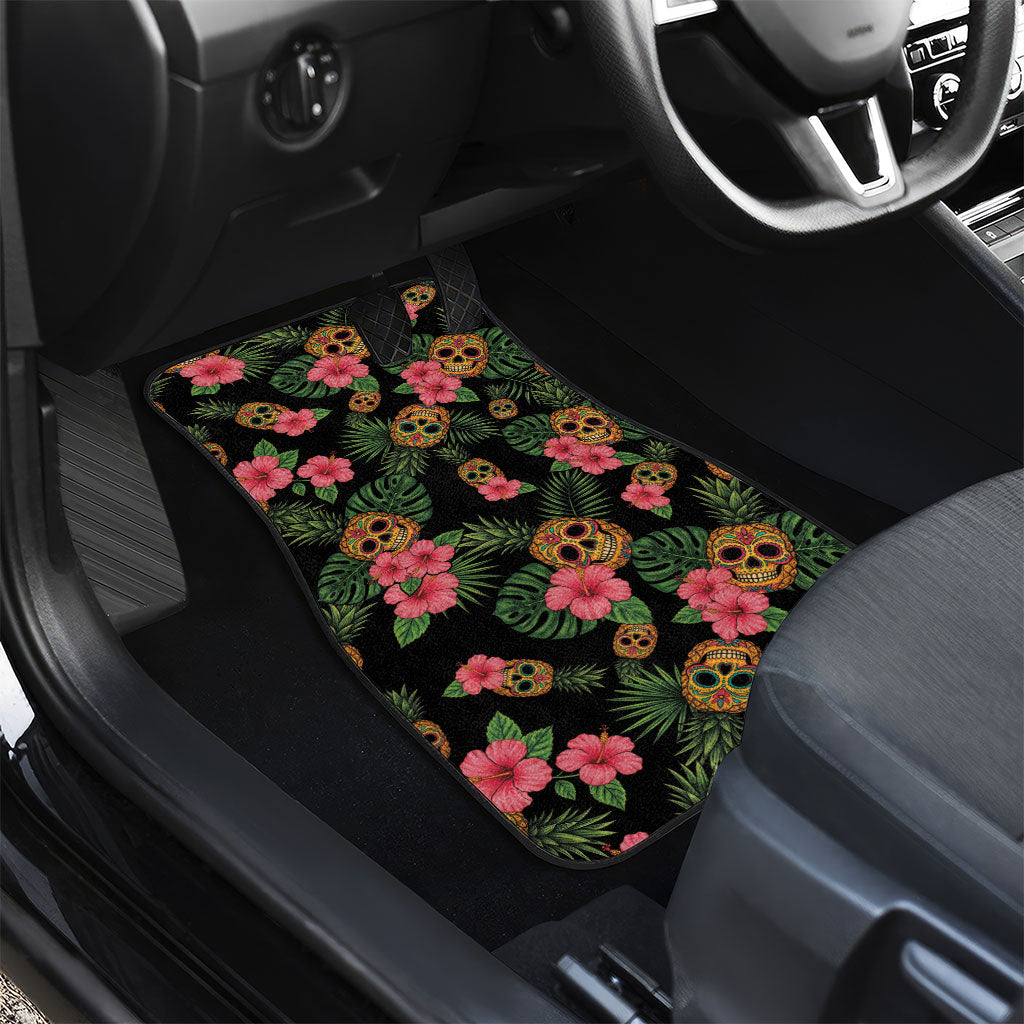 Tropical Calavera Hawaiian Car Mats Sugar Skull Pineapple Hibiscus Floral DT05 - Polynesian Pride