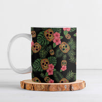 Tropical Calavera Hawaiian Ceramic Mug Sugar Skull Pineapple Hibiscus Floral DT05 Black - Polynesian Pride