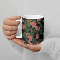 Tropical Calavera Hawaiian Ceramic Mug Sugar Skull Pineapple Hibiscus Floral DT05 - Polynesian Pride