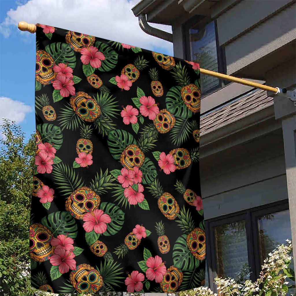Tropical Calavera Hawaiian Garden Flag Sugar Skull Pineapple Hibiscus Floral DT05 - Polynesian Pride