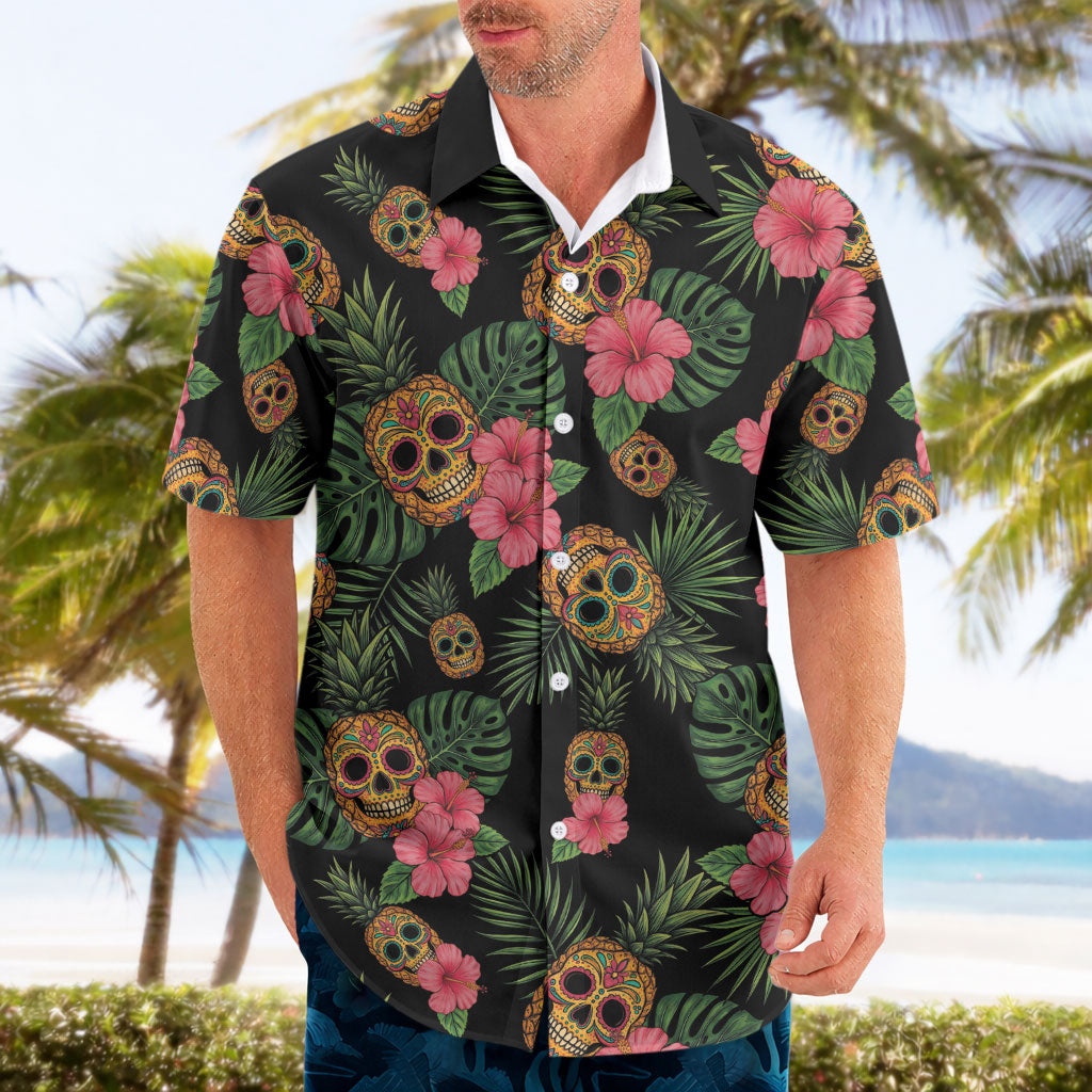 Tropical Calavera Hawaiian Hawaiian Shirt Sugar Skull Pineapple Hibiscus Floral DT05 - Polynesian Pride