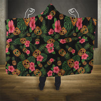 Tropical Calavera Hawaiian Hooded Blanket Sugar Skull Pineapple Hibiscus Floral DT05 - Polynesian Pride