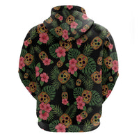 Tropical Calavera Hawaiian Hoodie Sugar Skull Pineapple Hibiscus Floral DT05 - Polynesian Pride