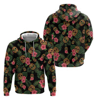 Tropical Calavera Hawaiian Hoodie Sugar Skull Pineapple Hibiscus Floral DT05 - Polynesian Pride