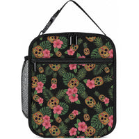Tropical Calavera Hawaiian Lunch Bag Sugar Skull Pineapple Hibiscus Floral DT05 10.2 × 8.3 × 4.3 inch Black - Polynesian Pride
