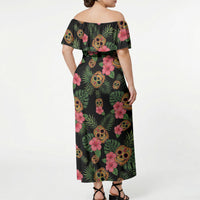 Tropical Calavera Hawaiian Off Shoulder Maxi Dress Sugar Skull Pineapple Hibiscus Floral DT05 - Polynesian Pride