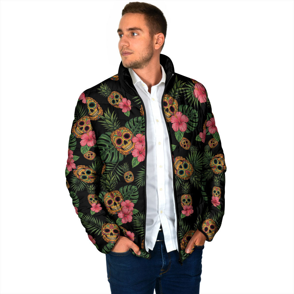 Tropical Calavera Hawaiian Padded Jacket Sugar Skull Pineapple Hibiscus Floral DT05 - Polynesian Pride