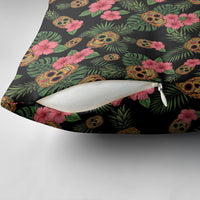 Tropical Calavera Hawaiian Pillow Cover Sugar Skull Pineapple Hibiscus Floral DT05 - Polynesian Pride