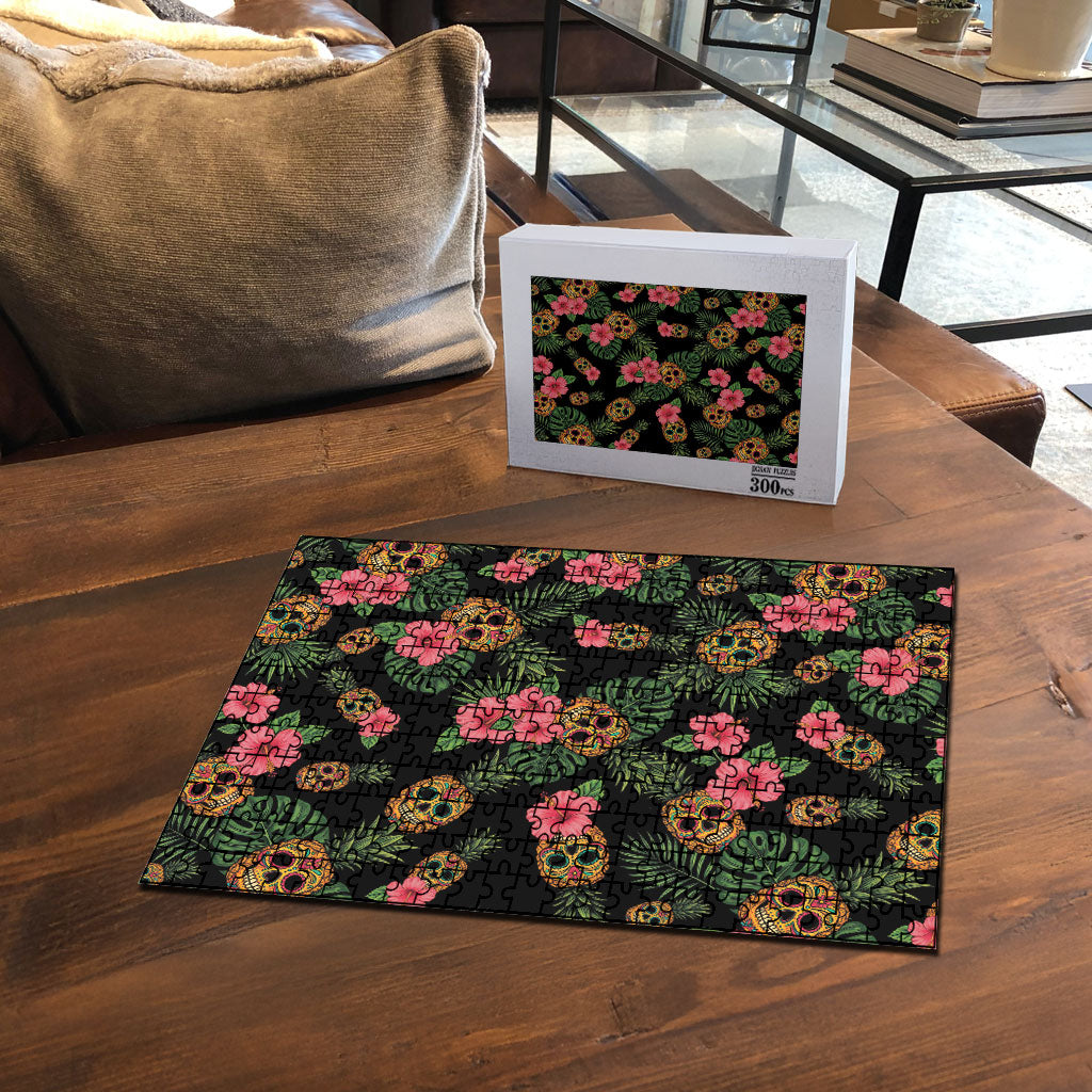 Tropical Calavera Hawaiian Puzzle Sugar Skull Pineapple Hibiscus Floral DT05 - Polynesian Pride