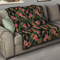 Tropical Calavera Hawaiian Quilt Sugar Skull Pineapple Hibiscus Floral DT05 - Polynesian Pride