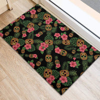 Tropical Calavera Hawaiian Rubber Doormat Sugar Skull Pineapple Hibiscus Floral DT05 - Polynesian Pride
