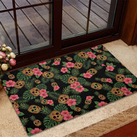 Tropical Calavera Hawaiian Rubber Doormat Sugar Skull Pineapple Hibiscus Floral DT05 - Polynesian Pride