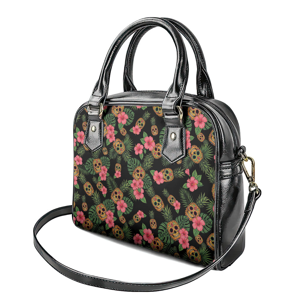 Tropical Calavera Hawaiian Shoulder Handbag Sugar Skull Pineapple Hibiscus Floral DT05 - Polynesian Pride