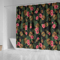 Tropical Calavera Hawaiian Shower Curtain Sugar Skull Pineapple Hibiscus Floral DT05 - Polynesian Pride