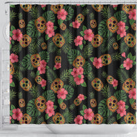 Tropical Calavera Hawaiian Shower Curtain Sugar Skull Pineapple Hibiscus Floral DT05 - Polynesian Pride