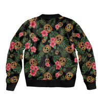Tropical Calavera Hawaiian Sleeve Zip Bomber Jacket Sugar Skull Pineapple Hibiscus Floral DT05 - Polynesian Pride