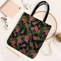 Tropical Calavera Hawaiian Tote Bag Sugar Skull Pineapple Hibiscus Floral DT05 Black Strap One Size Black - Polynesian Pride
