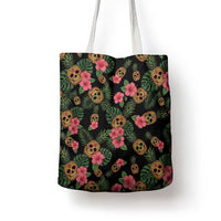 Tropical Calavera Hawaiian Tote Bag Sugar Skull Pineapple Hibiscus Floral DT05 - Polynesian Pride