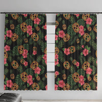Tropical Calavera Hawaiian Window Curtain Sugar Skull Pineapple Hibiscus Floral DT05 With Hooks Black - Polynesian Pride
