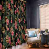 Tropical Calavera Hawaiian Window Curtain Sugar Skull Pineapple Hibiscus Floral DT05 - Polynesian Pride