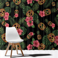 Tropical Calavera Hawaiian Window Curtain Sugar Skull Pineapple Hibiscus Floral DT05 - Polynesian Pride