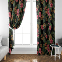 Tropical Calavera Hawaiian Window Curtain Sugar Skull Pineapple Hibiscus Floral DT05 - Polynesian Pride