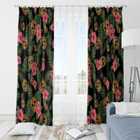 Tropical Calavera Hawaiian Window Curtain Sugar Skull Pineapple Hibiscus Floral DT05 - Polynesian Pride