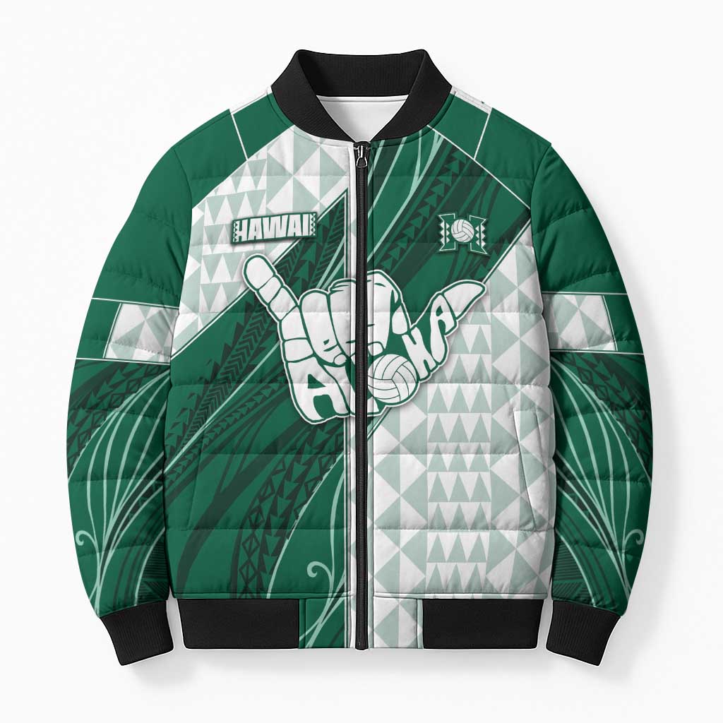 Custom Hawaii Volleyball Bomber Puffer Jacket Shaka Aloha Hand