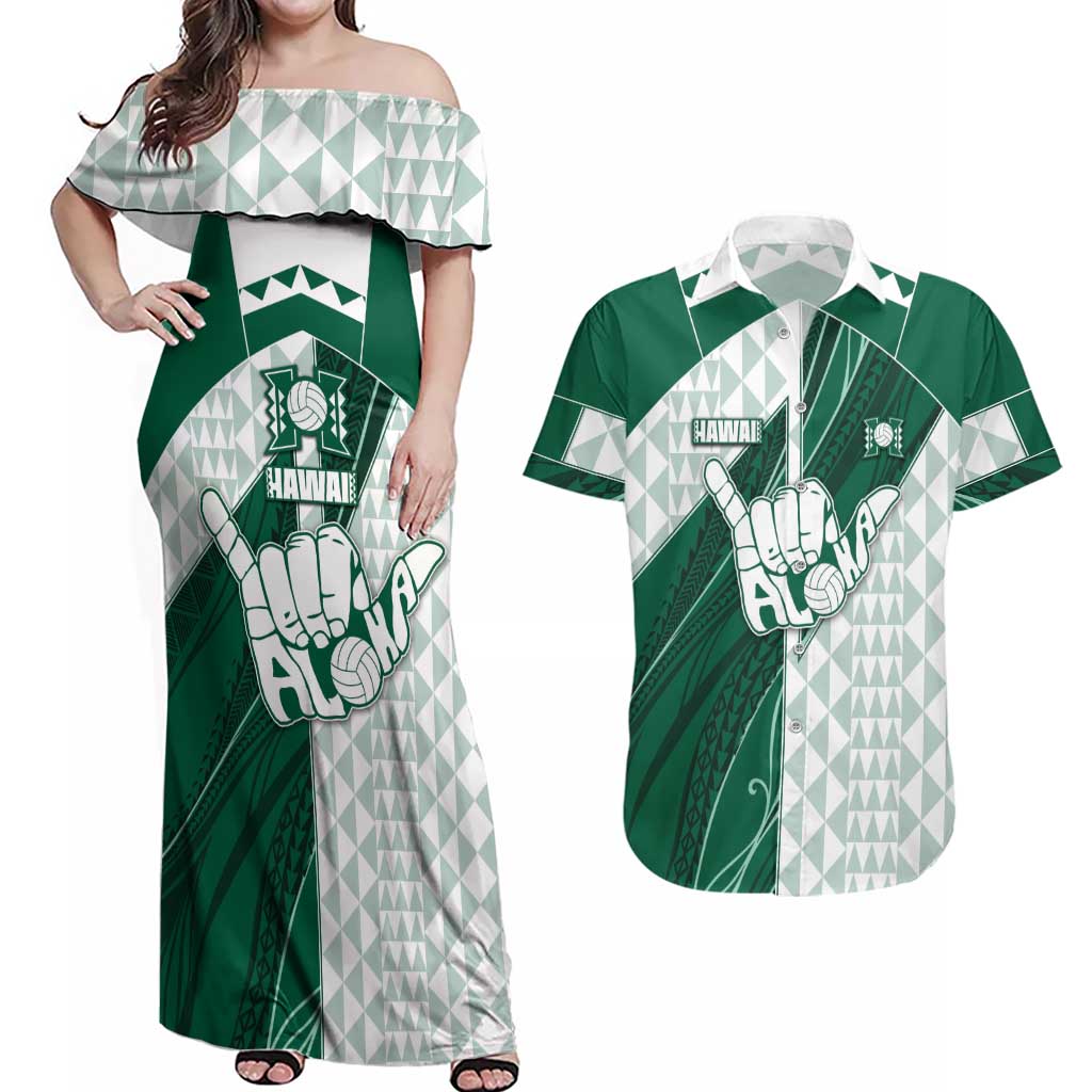 Custom Hawaii Volleyball Couples Matching Off Shoulder Maxi Dress and Hawaiian Shirt Shaka Aloha Hand