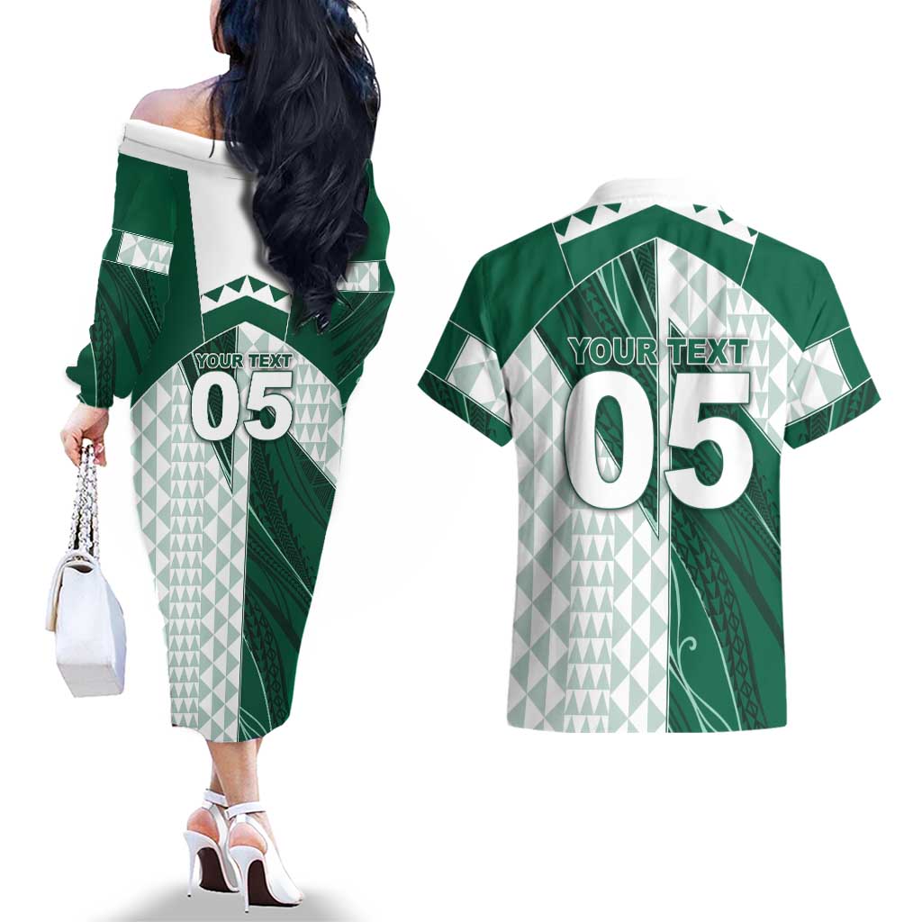 Custom Hawaii Volleyball Couples Matching Off The Shoulder Long Sleeve Dress and Hawaiian Shirt Shaka Aloha Hand DT05 - Polynesian Pride