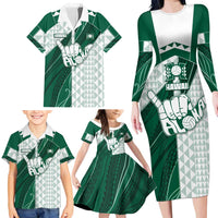 Custom Hawaii Volleyball Family Matching Long Sleeve Bodycon Dress and Hawaiian Shirt Shaka Aloha Hand DT05 - Polynesian Pride