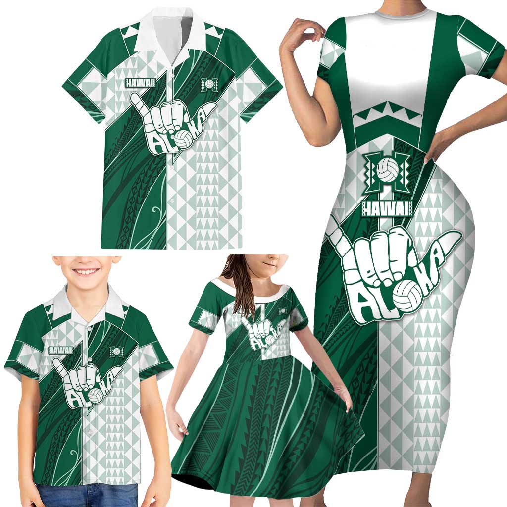 Custom Hawaii Volleyball Family Matching Short Sleeve Bodycon Dress and Hawaiian Shirt Shaka Aloha Hand DT05 - Polynesian Pride