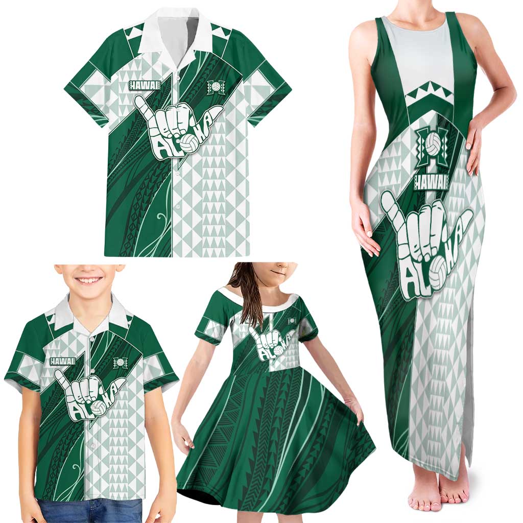 Custom Hawaii Volleyball Family Matching Tank Maxi Dress and Hawaiian Shirt Shaka Aloha Hand