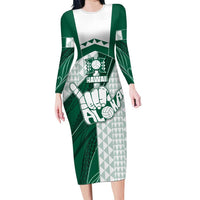 Custom Hawaii Volleyball Long Sleeve Bodycon Dress Shaka Aloha Hand