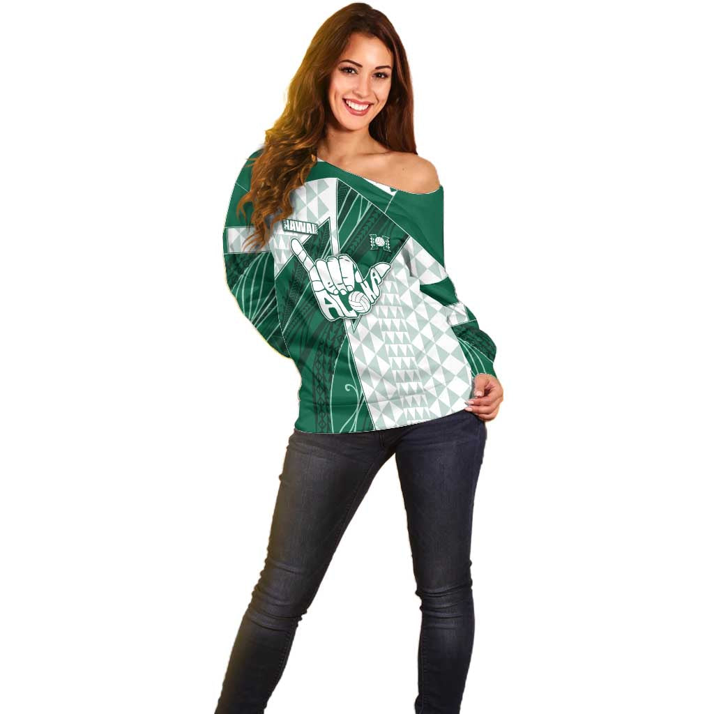 Custom Hawaii Volleyball Off Shoulder Sweater Shaka Aloha Hand