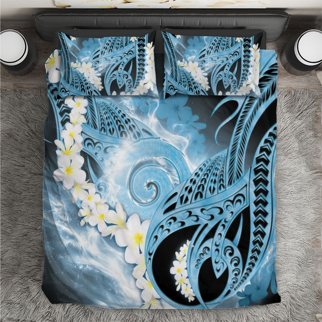 Piko Hawaiian Bedding Set Blue Galaxy Spiral Plumeria Tribal Patterns