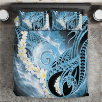 Piko Hawaiian Bedding Set Blue Galaxy Spiral Plumeria Tribal Patterns