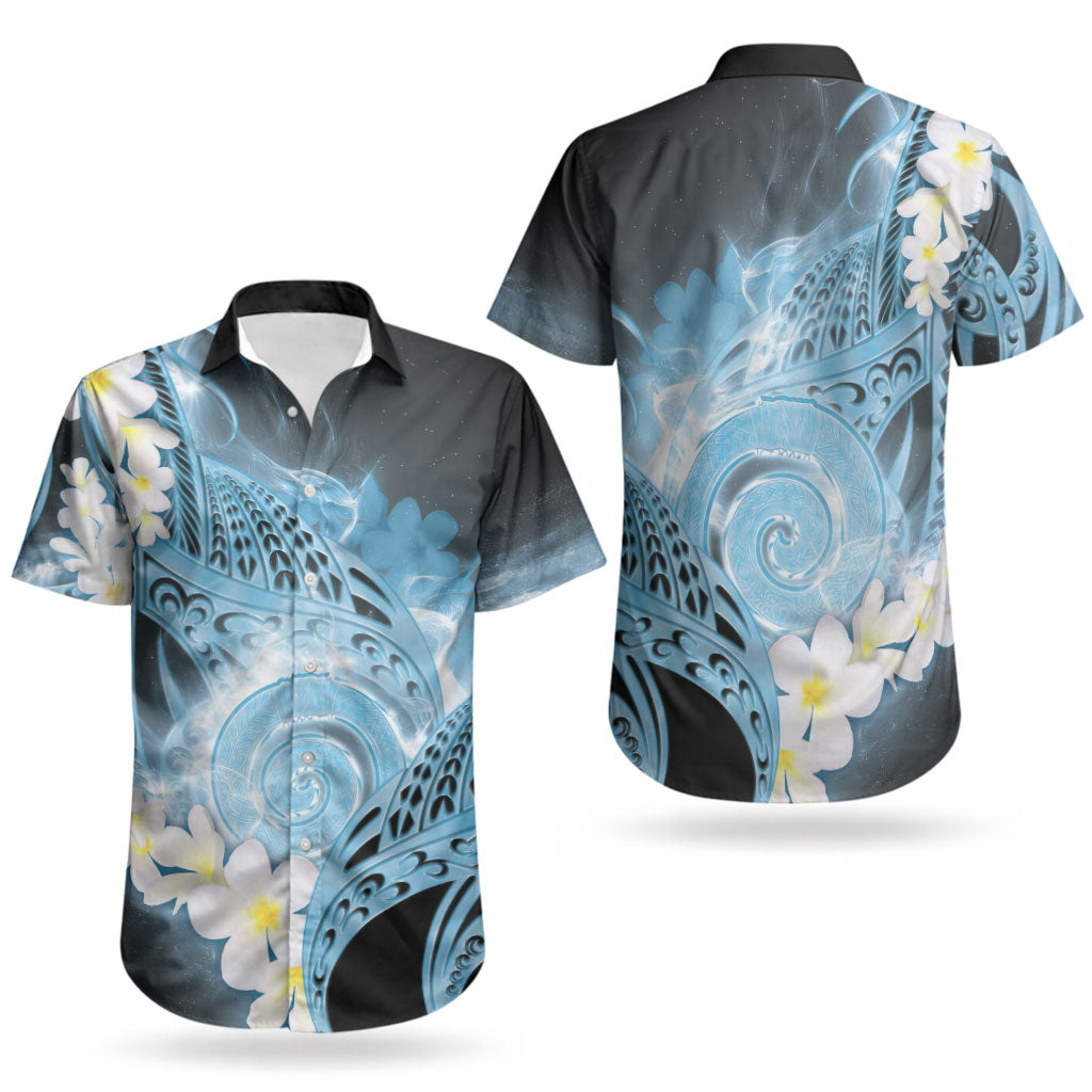 Piko Hawaiian Couples Matching Off Shoulder Maxi Dress and Hawaiian Shirt Blue Galaxy Spiral Plumeria Tribal Patterns