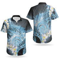 Piko Hawaiian Couples Matching Puletasi and Hawaiian Shirt Blue Galaxy Spiral Plumeria Tribal Patterns