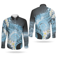 Piko Hawaiian Couples Matching Short Sleeve Bodycon Dress and Long Sleeve Button Shirt Blue Galaxy Spiral Plumeria Tribal Patterns
