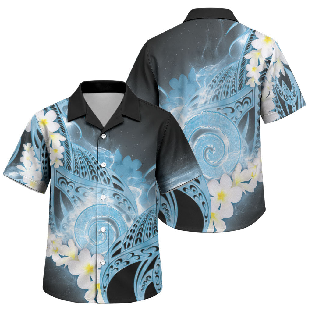 Piko Hawaiian Family Matching Puletasi and Hawaiian Shirt Blue Galaxy Spiral Plumeria Tribal Patterns